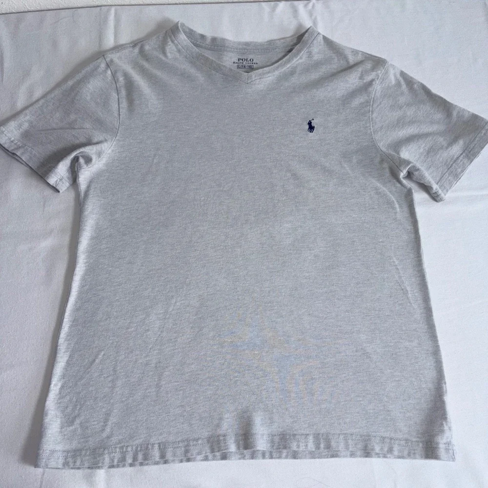 Polo Ralph Lauren T-Shirt Size L(14-16) Heather Gray Excellent V-Neck Pony Logo